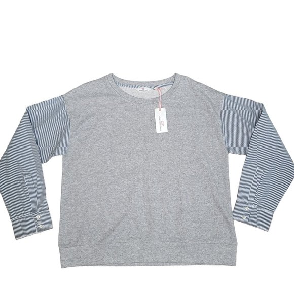 Vineyard Vines mixed media sweat shirt cape cod striped sleeve pull over size XL - Picture 2 of 6